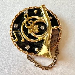 Music Horn Pin, black, gold